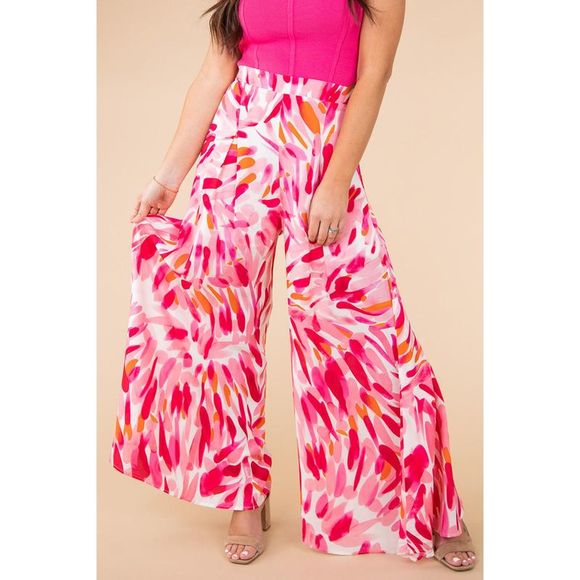 Azura Exchange  Rose Boho Abstract Floral Print Wide Leg Pants - Picture 1 of 7